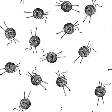 Seamless pattern acrylic yarn needle knit sketch hand drawn black Illustrazione stock