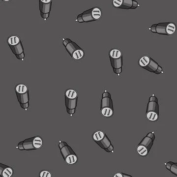 Seamless pattern adapter car charger wireless cartoon vector Stock Illustration