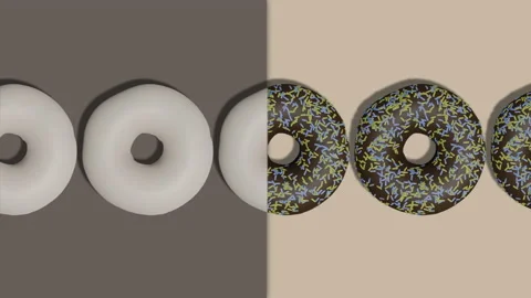 Seamless pattern of adding sprinkles on chocolate donuts. Milk and white choco Stock Footage 195986198