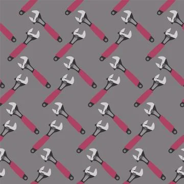 Seamless pattern of adjustable wrenches on a gray background. Vector. Stock Illustration