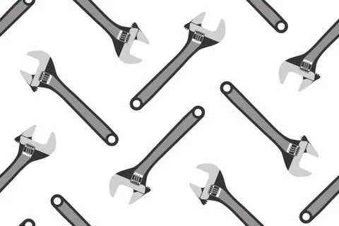 Seamless pattern of adjustable wrenches on a white background. Vector. Stock Illustration