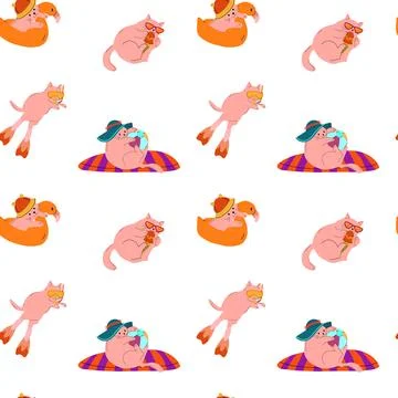 Seamless pattern with adorable Cartoon Cat Collection Illustrazione stock