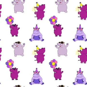 Seamless pattern with Adorable Hippo Character Illustrazione stock