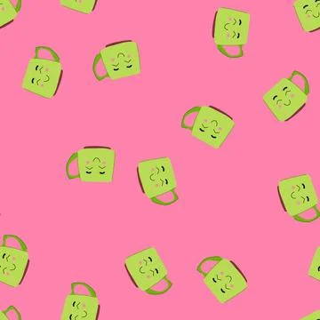 Seamless pattern adorable kawaii mug cartoon vector Stock Illustration