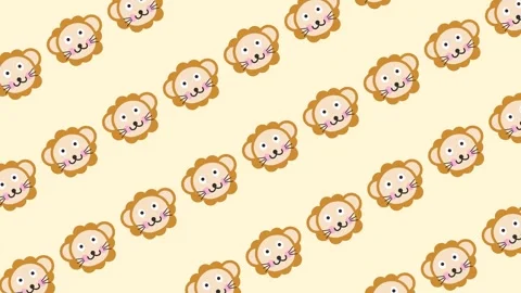 Seamless pattern with adorable lion faces cartoon on repeating background animat Stock Footage 328959218