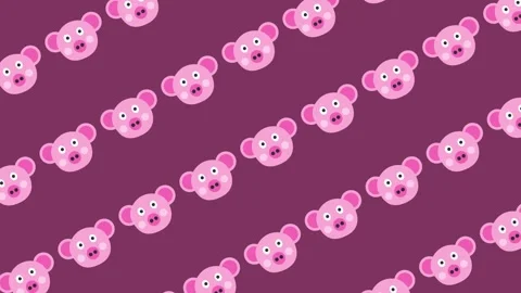 Seamless pattern with adorable pink pig faces cartoon on repeating background an Stock Footage 328959207