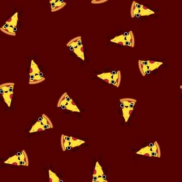 Seamless pattern adorable pizza slice character cartoon vector Stock Illustration