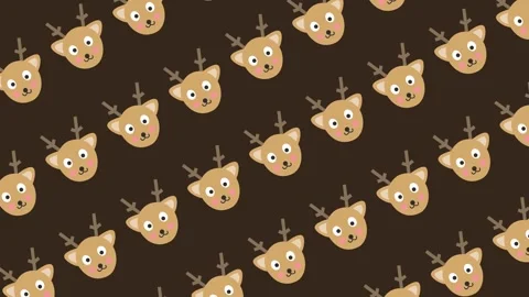 Seamless pattern with adorable reindeer faces cartoon on repeating background an Stock Footage 328959285