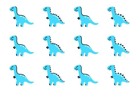 A seamless pattern of adorable, stylized, light blue dinosaurs Illustrazione stock
