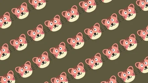 Seamless pattern with adorable tiger faces cartoon on repeating background anima Video stock 328959222