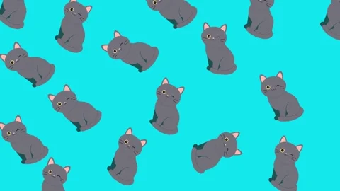 Seamless Pattern of Adorable Winking Gray Cats on Vibrant Turquoise Background Stock Footage 345540019