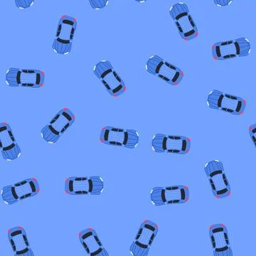 Seamless pattern aerial car top view cartoon vector Illustrazione stock