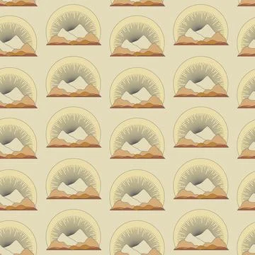 Seamless pattern with aesthetic mountains art. Linear vector illustration. Stock Illustration