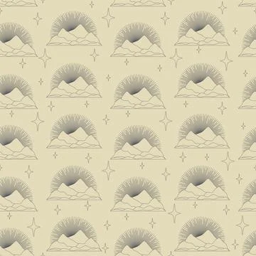 Seamless pattern with aesthetic mountains art. Linear vector illustration. Stock Illustration