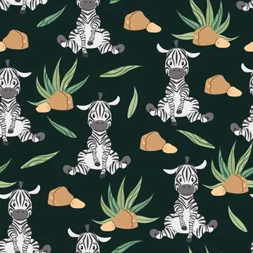 Seamless pattern with African animals. Cute children's texture with zebra, .. Illustrazione stock