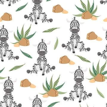 Seamless pattern with African animals. Cute children's texture with zebra, .. Stock Illustration