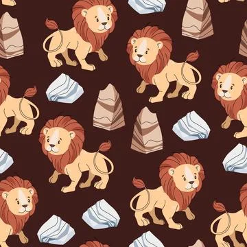 Seamless pattern with African animals. Cute children's texture with lion, s.. Stock Illustration