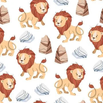 Seamless pattern with African animals. Cute children's texture with lion, s.. Stock Illustration