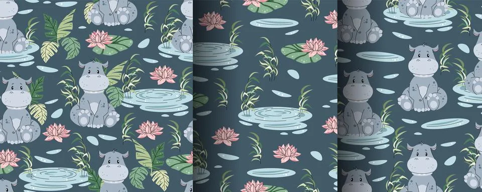 Seamless pattern with African animals. Cute children's texture with hippopo.. Stock Illustration