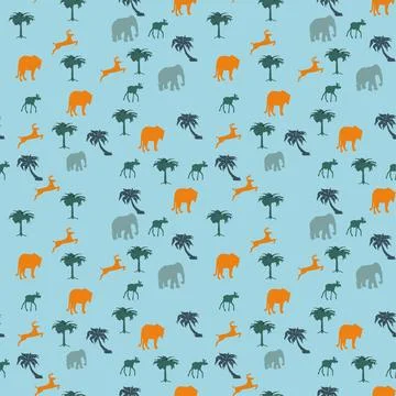 Seamless pattern with African animals. Vector illustration. Flat design. Illustrazione stock