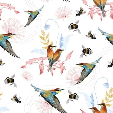 Seamless pattern of african bee eater Stock Illustration