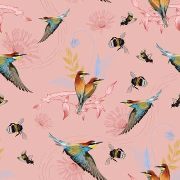 Seamless pattern of african bee eater Stock Illustration