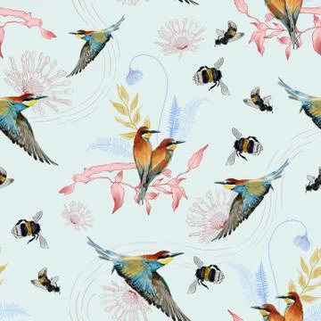 Seamless pattern of african bee eater Stock Illustration