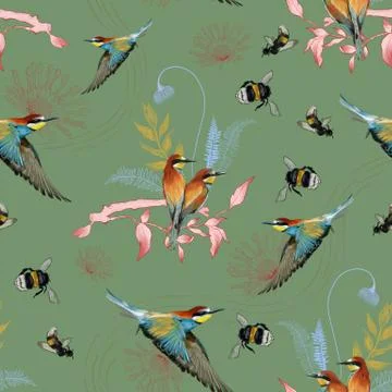 Seamless pattern of african bee eater Stock Illustration