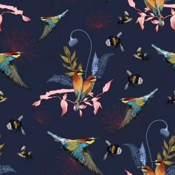 Seamless pattern of african bee eater Stock Illustration