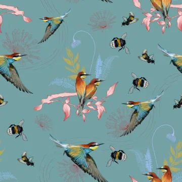 Seamless pattern of african bee eater Stock Illustration