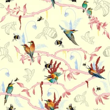 Seamless pattern of african bee eater Stock Illustration