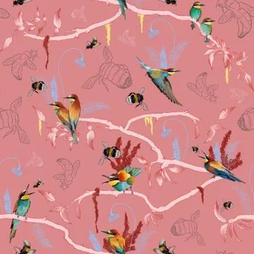 Seamless pattern of african bee eater Stock Illustration