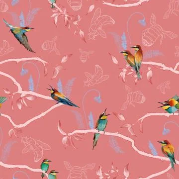 Seamless pattern of african bee eater Stock Illustration