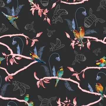 Seamless pattern of african bee eater Stock Illustration