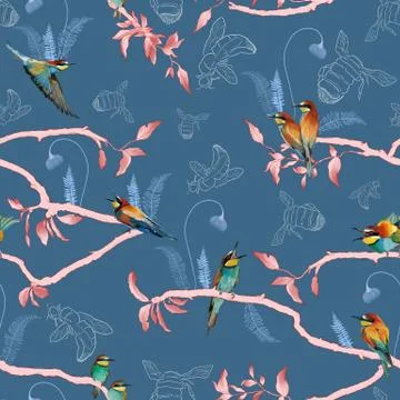 Seamless pattern of african bee eater Stock Illustration