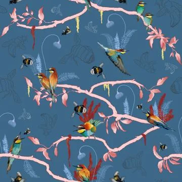Seamless pattern of african bee eater Stock Illustration