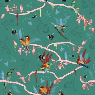 Seamless pattern of african bee eater Stock Illustration