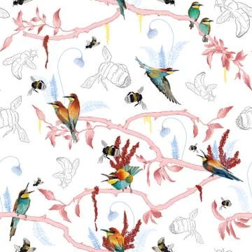 Seamless pattern of african bee eater Stock Illustration