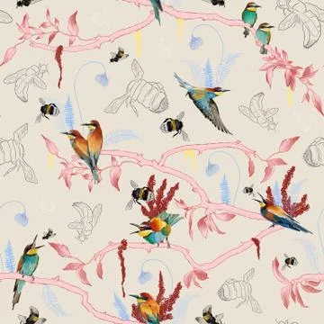 Seamless pattern of african bee eater 스톡 일러스트
