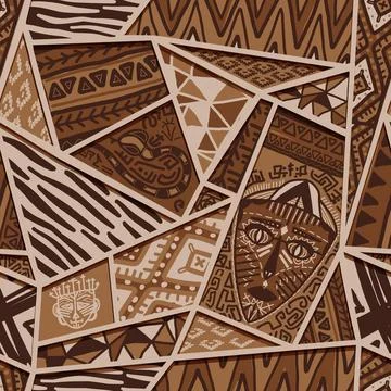 Seamless pattern with African ornaments. drawing with an endless design of pr Illustrazione stock