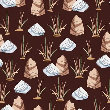 Seamless pattern with African plants. Cute children's texture with grass, s.. Illustrazione stock
