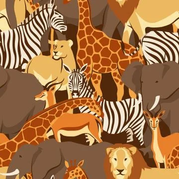 Seamless pattern with African savanna animals. Stock Illustration