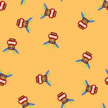 Seamless pattern african tiki mask cartoon vector Illustrazione stock
