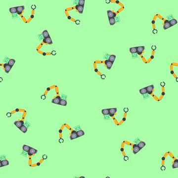 Seamless pattern ai mini robot sorting trash cartoon vector Stock Illustration