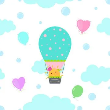 Seamless pattern with air balloon on cloudy sky. Illustrazione stock