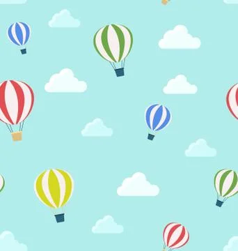 Seamless pattern of air balloons and clouds. Children's print Illustrazione stock