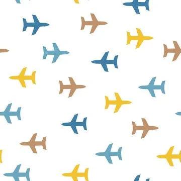 Seamless pattern of aircraft on a white background. Flight of airplanes, ai.. Stock Illustration