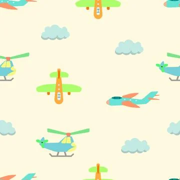 Seamless pattern airplane helicopter Stock Illustration