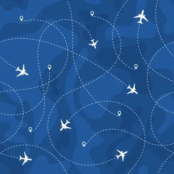 Seamless Pattern Airplanes Routes Stock Illustration