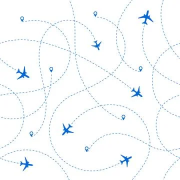 Seamless Pattern Airplanes Routes 스톡 일러스트